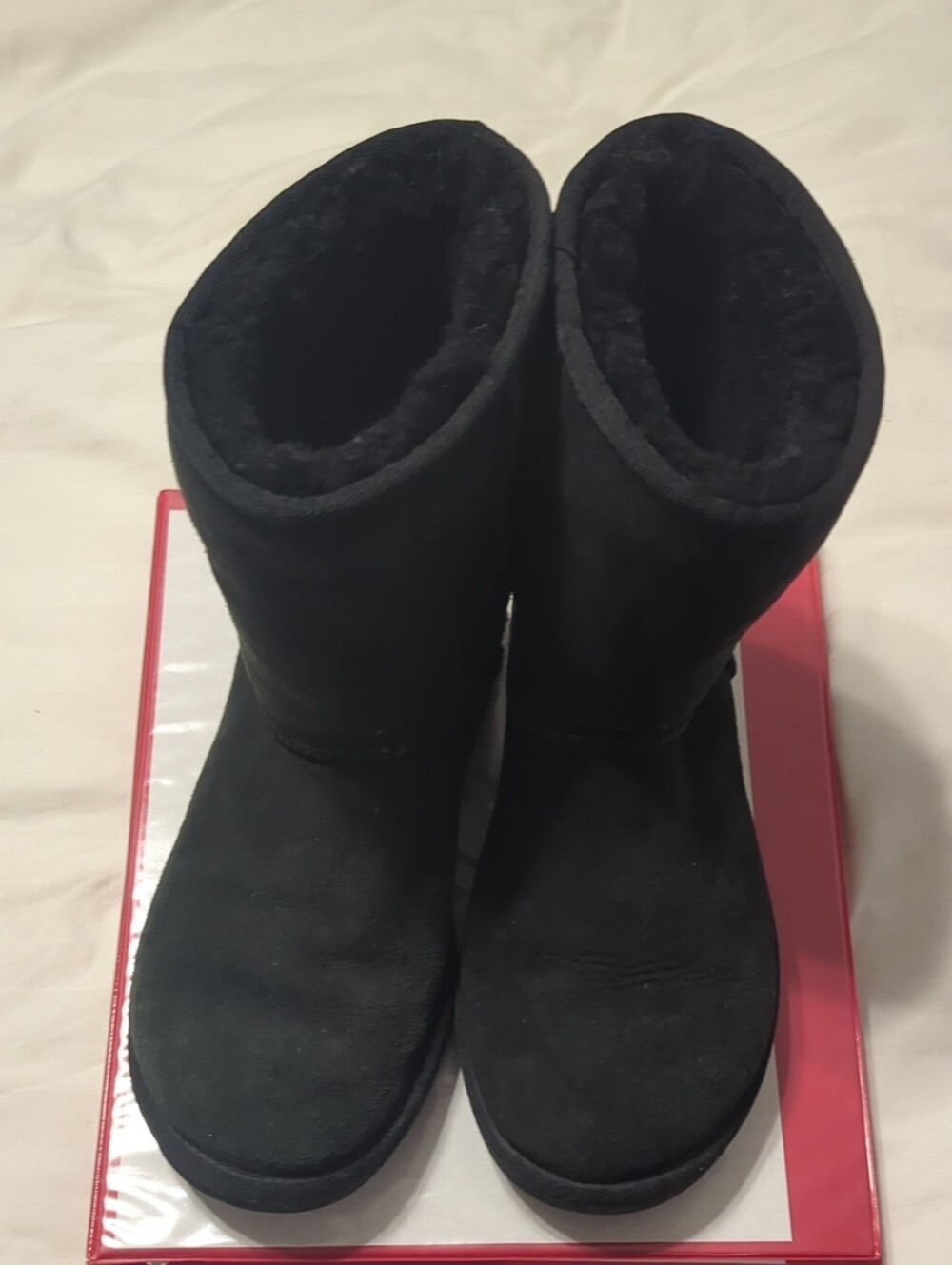 UGG Classic Short Black Suede Shearling Boots Size 6
